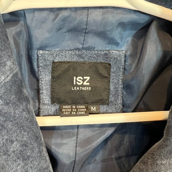 ISZ Leathers Blue Suede Long Button Down Jacket Size Medium - Picture 3 of 7